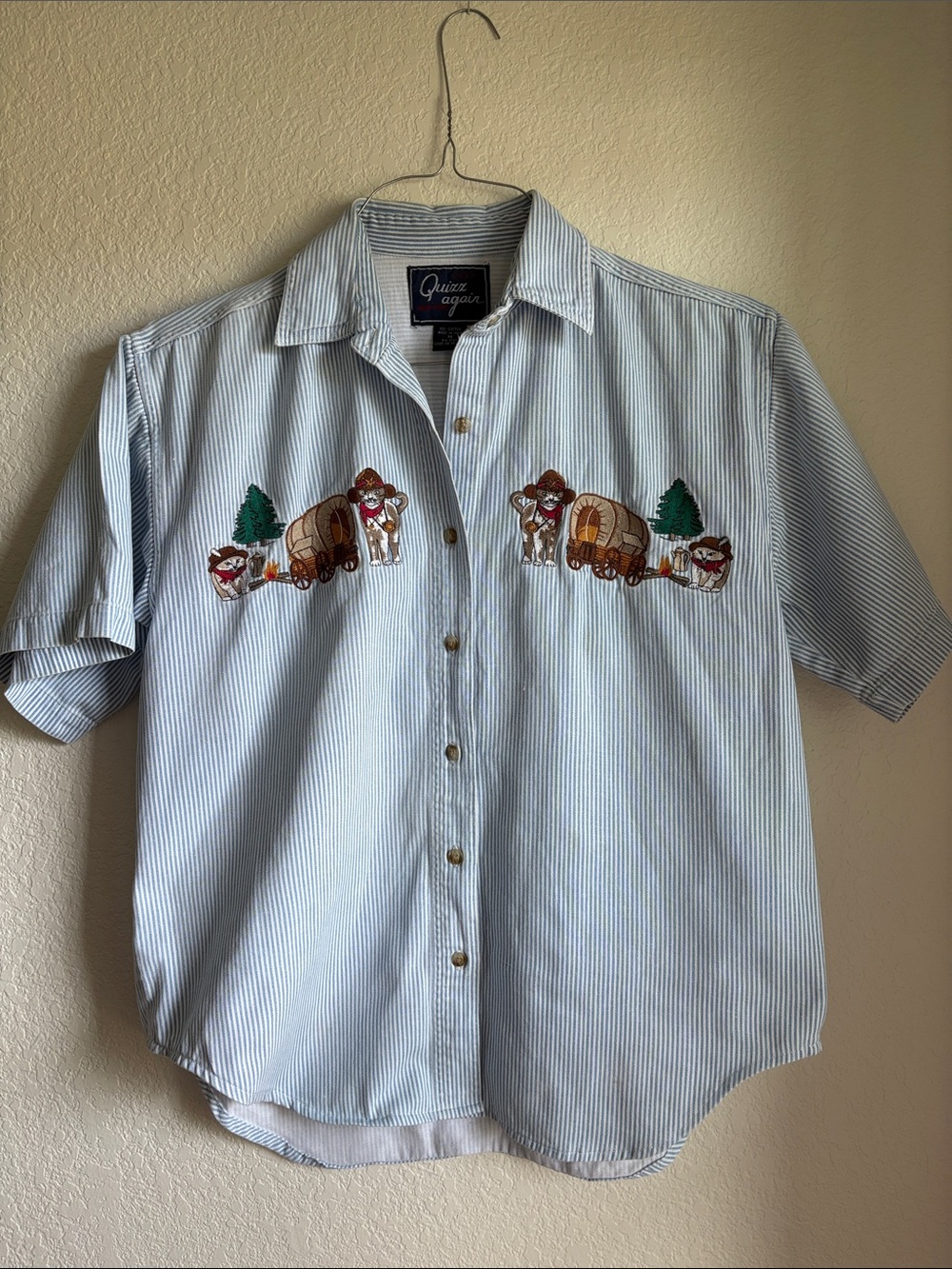 Vintage Let’s Quizz again New York Cat Themed Button Up